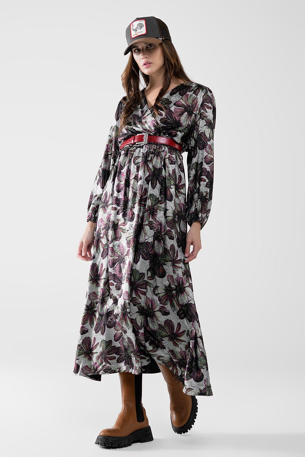 Elegant Metallic Floral Print Long Robe - Perfect for Loungewear, Spa Days & Relaxing at Home