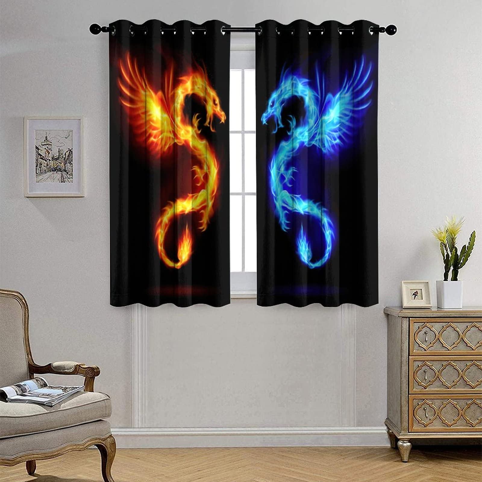 Fantasy Dragon Blackout Curtains - Thermal Insulated & Noise Reducing for Bedroom - Gaming & Dorm Decor