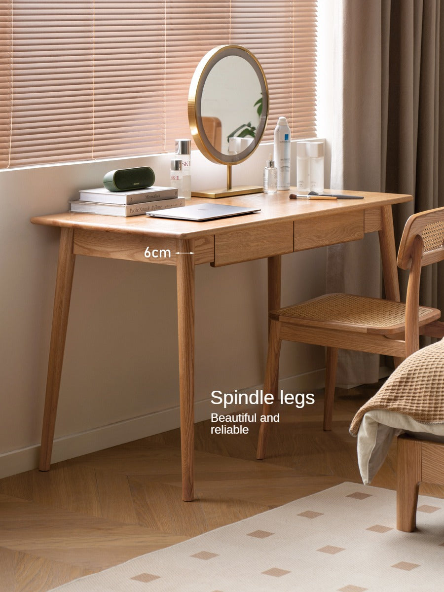 Solid Oak Wood Office Desk with Spindle-Shaped Slanted Legs - Modern Home Office Furniture for Work & Study