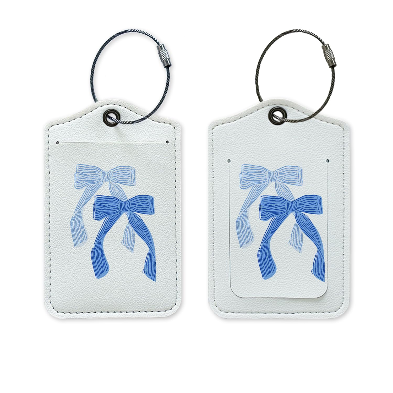 Coquette Bow Luggage Tag - Preppy Blue PU Leather Suitcase Name Tag with Privacy Protection | Perfect Travel Accessory for Coastal Cowgirl Style, Granddaughter Gifts & Teen Girls | Ideal for Airports, Vacations & Cruise Trips