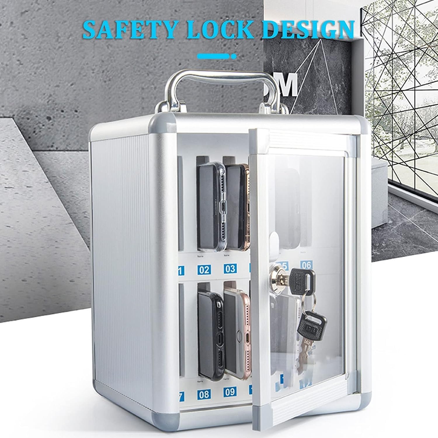 24-Slot Lockable Wall-Mounted Phone Storage Cabinet - Secure Cell Phone Holder for Classroom, Office & Retail Use | Durable Metal Storage Box with Key Lock for Organized Device Management