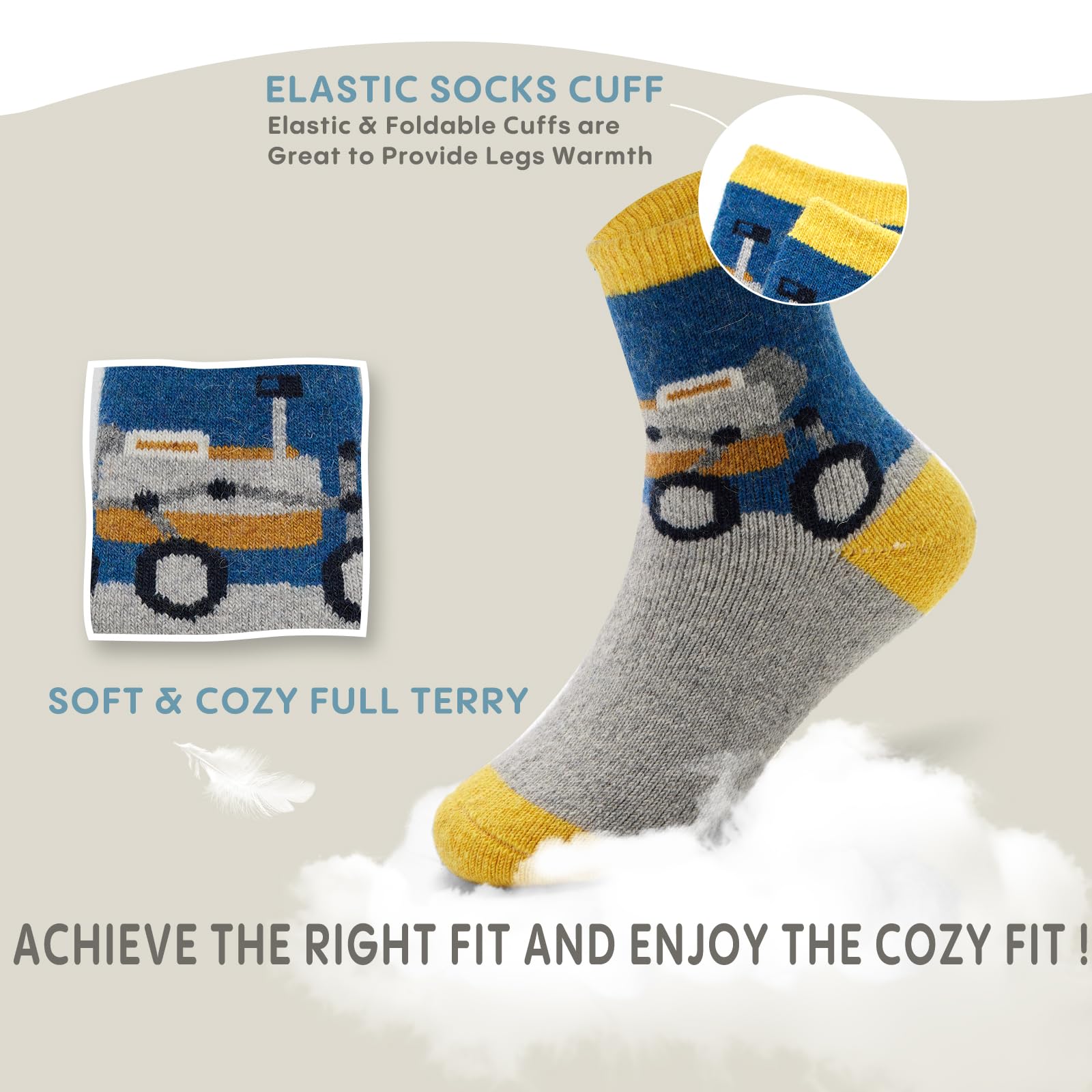 Girls Winter Wool Socks - 6 Pack Kids Cartoon Thermal Socks for Cold Weather, Warm & Thick Knitted Socks for School, Outdoor & Home Wear