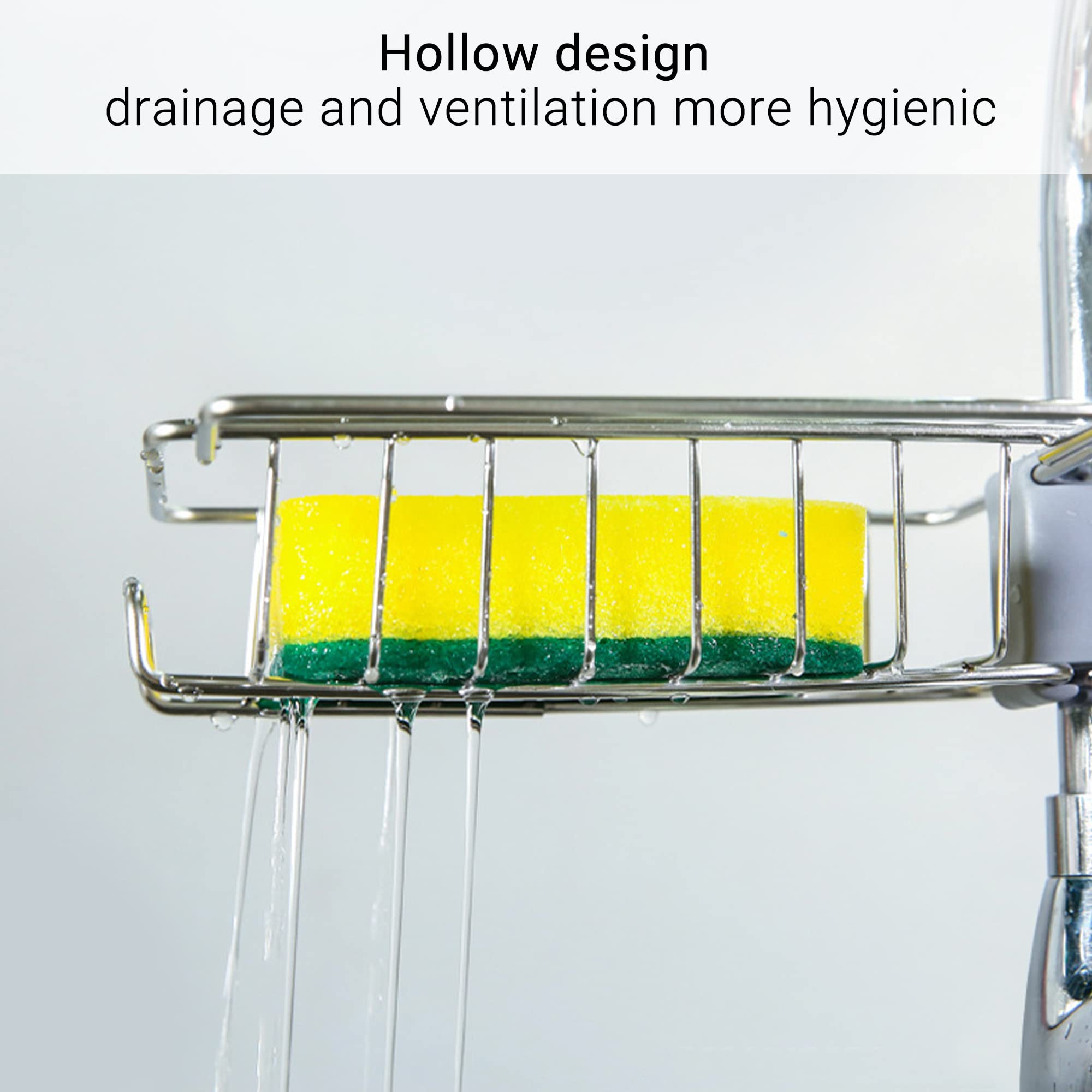 304 Stainless Steel Heavy Duty Over Faucet Sponge Holder & Kitchen Sink Organizer - Detachable Hanging Drain Rack for Scrubbers, Soap, Bathroom Storage (Heightened & Lengthened) - Perfect for Small Kitchen Organization & Bathroom Counter Space Saving