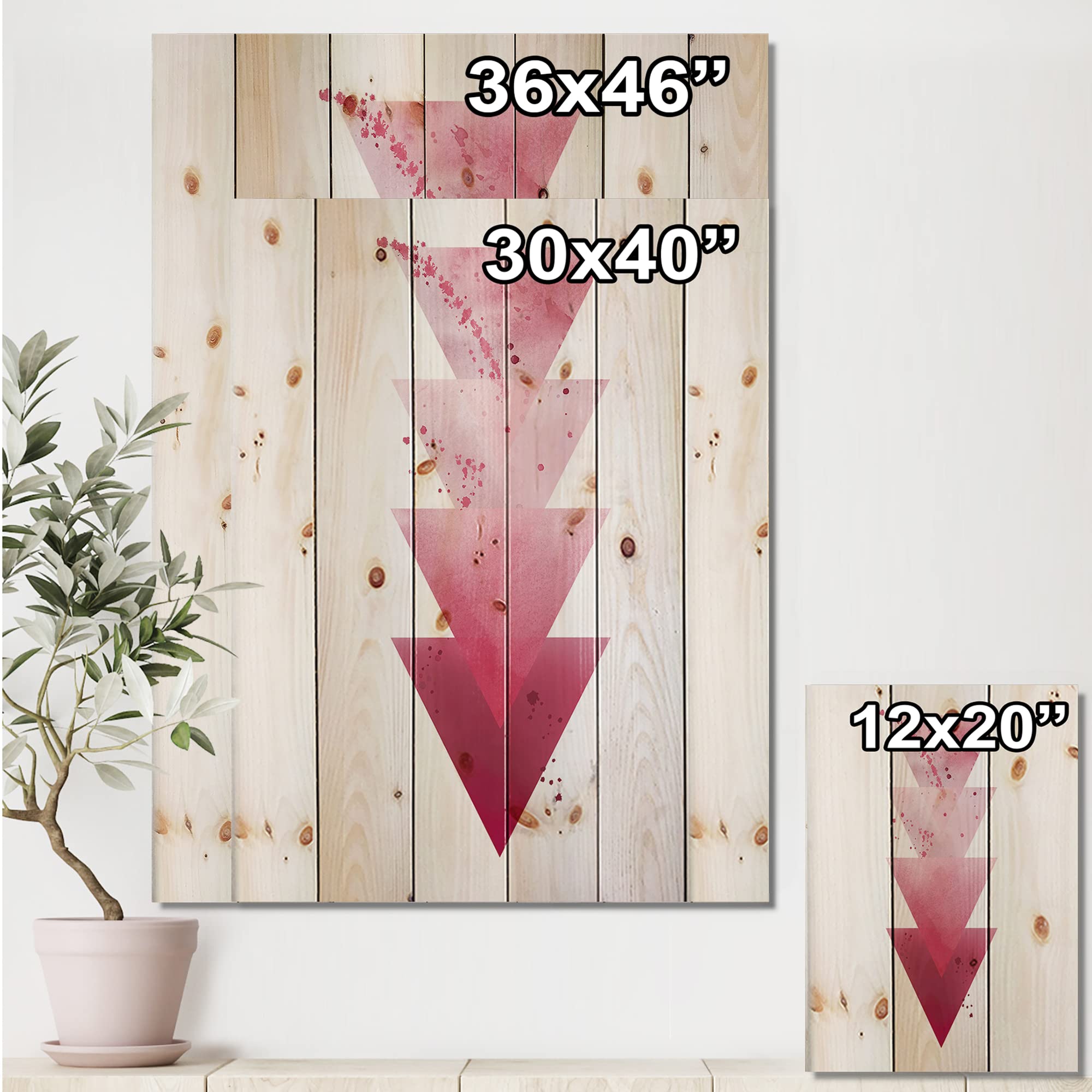 Abstract Geometric Red Triangle Wood Wall Art - Modern & Contemporary Pine Wood Decor - Large Printed Wood Panels for Living Room, Bedroom & Office