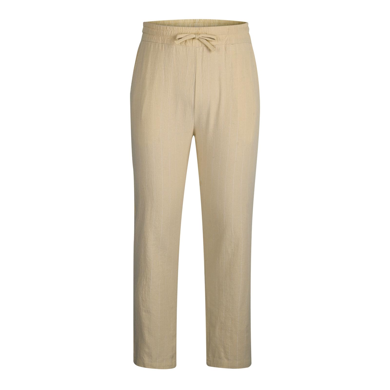 Men's Summer Thin Cotton Linen Pants - Elastic Waist with Drawstring & Pockets - Breathable Casual Sweatpants for Outdoor, Travel & Lounge Wear