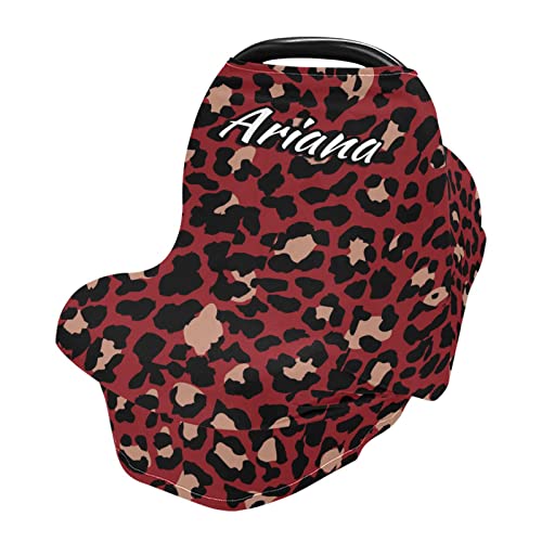 Custom Leopard Red Black Stretchy Baby Car Seat Canopy - Personalized Infant Stroller Cover, Multi-Use Car Seat Cover & Nursing Cover for High Chair | Perfect for Travel, Shopping & Outdoor Protection