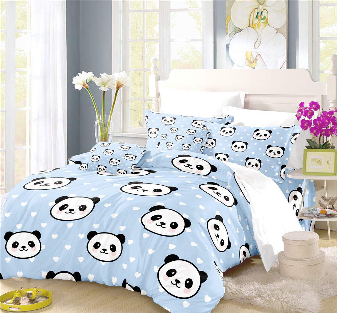 Cute Panda Duvet Cover Set - Hand-Drawn Comic Design Bedding for Twin/Full/Queen/King Size Beds | 3-4 Piece Set with Duvet Cover & Pillow Shams (Queen Size, 4PC) | Perfect for Kids' Rooms, Teen Bedrooms & Cozy Home Decor