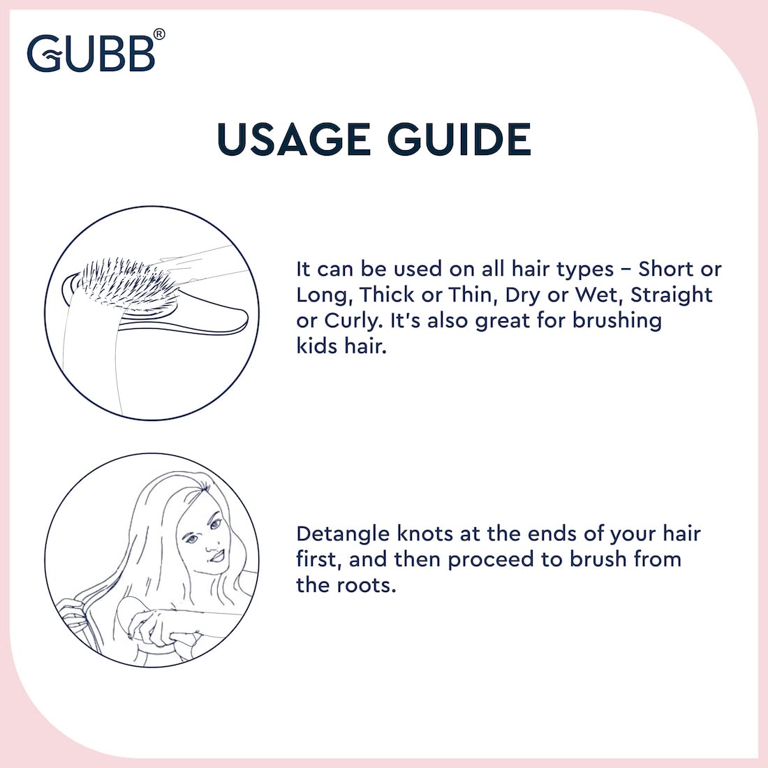 GUBB Mini Detangling Hair Brush for Women, Men & Kids - Wet & Dry Hair Comb with Smooth Glide Technology | Perfect for Travel, Home & Salon Use
