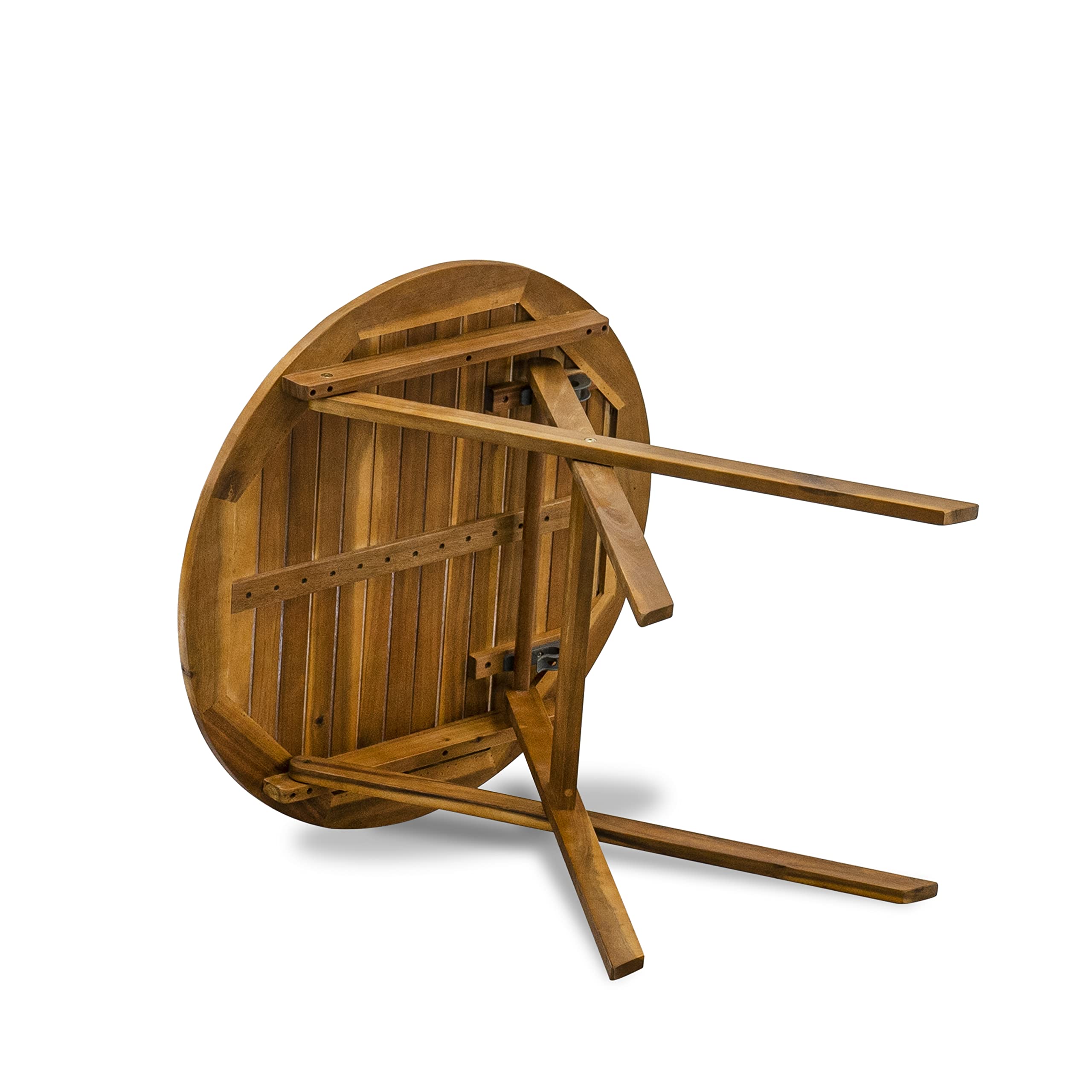East West Furniture MNCM3CANA Marion 3-Piece Patio Bistro Set - Round Acacia Wood Coffee Table & 2 Folding Arm Chairs, 30x30 Inch, Natural Oil Finish - Perfect for Outdoor Dining, Garden, Balcony or Backyard Relaxation