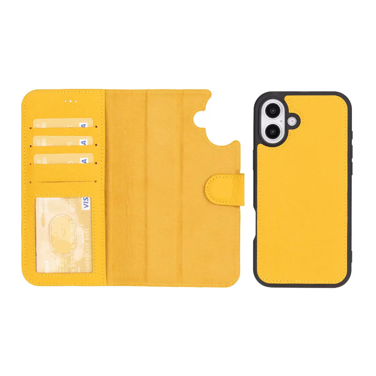 Premium Yellow Leather Wallet Case for iPhone 16 Plus - Slim Protective Phone Cover with Card Slots | Perfect for Everyday Use, Travel & Business Meetings