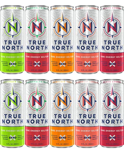 True North Pure Energy Seltzer Variety Pack - 5 Natural Flavors, Zero Calories, 12oz Cans (10 Pack) | Refreshing Sparkling Water for Workouts, Office & Healthy Hydration