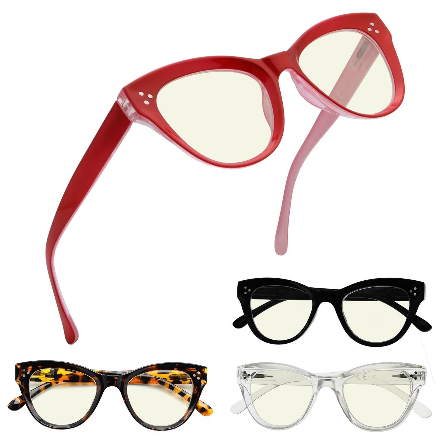 Eyekepper 4 Pack Blue Light Blocking Glasses for Women - Oversized Cat Eye Computer Glasses +2.00 Reading Glasses - Reduce Eye Strain for Work, Gaming & Screen Time