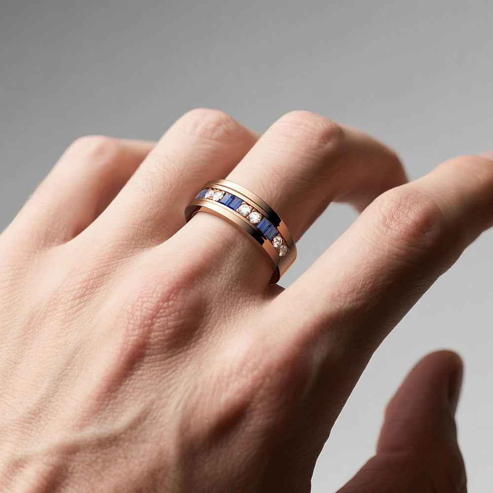 7.5mm Sapphire and Moissanite Men's Wedding Band Ring - Durable & Elegant for Engagement, Anniversary, and Special Occasions