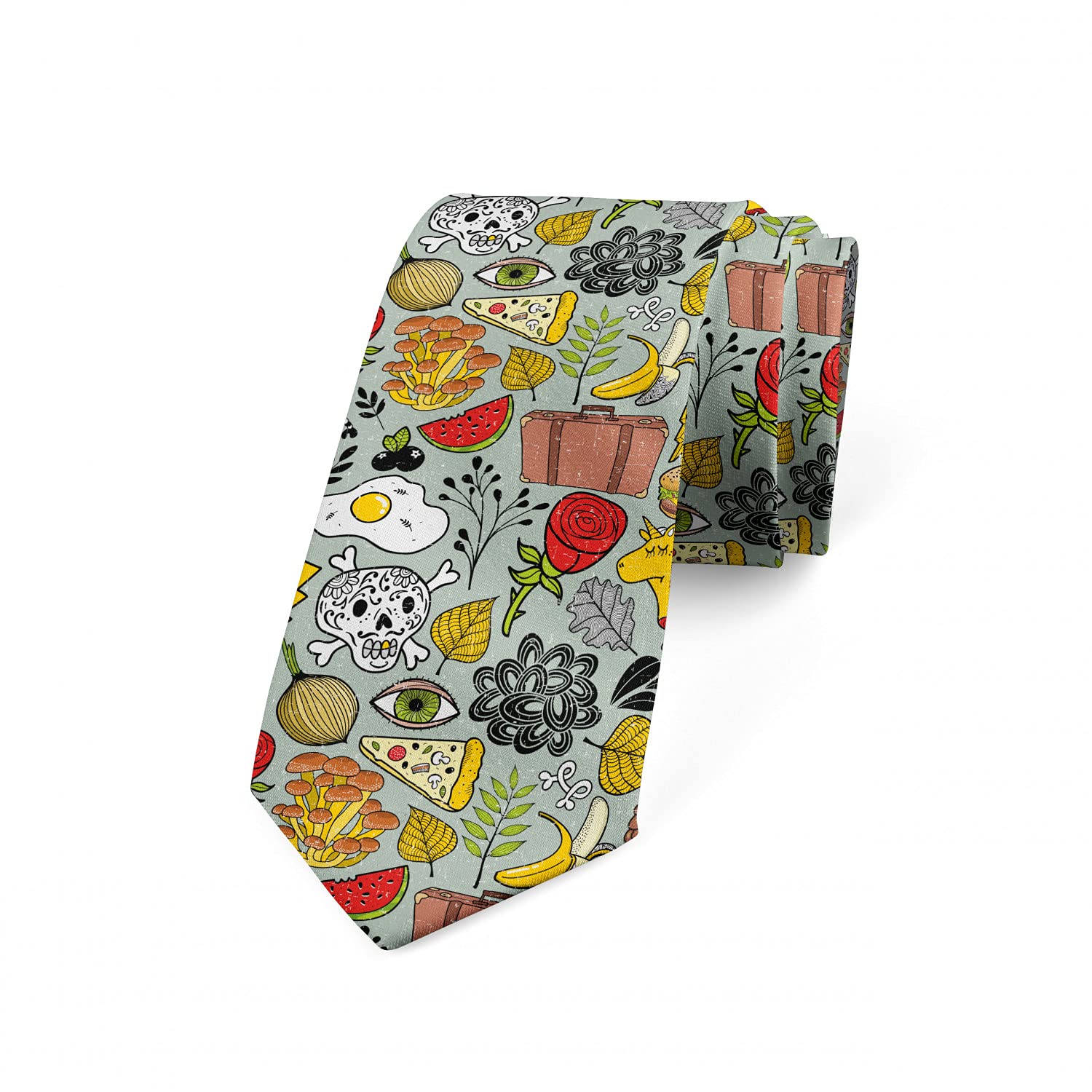 Ambesonne Skull & Omelet Pattern Necktie - 3.7