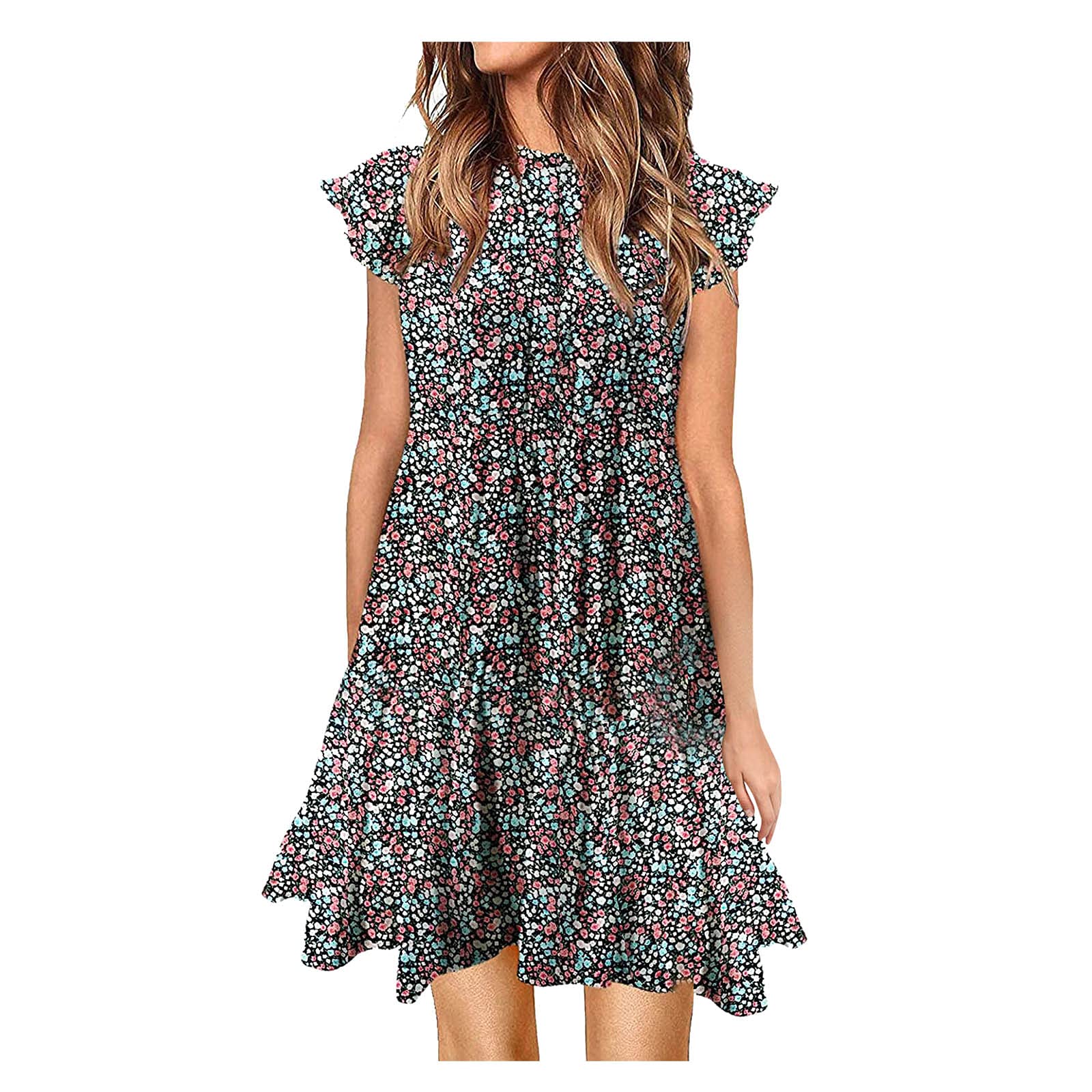 VJGOAL Women's Floral Print Sleeveless Sundress - Knee-Length Loose Ruffle Summer Dress for Beach Vacation & Casual Wear | Perfect for Pool Parties, Tropical Getaways & Everyday Outfits