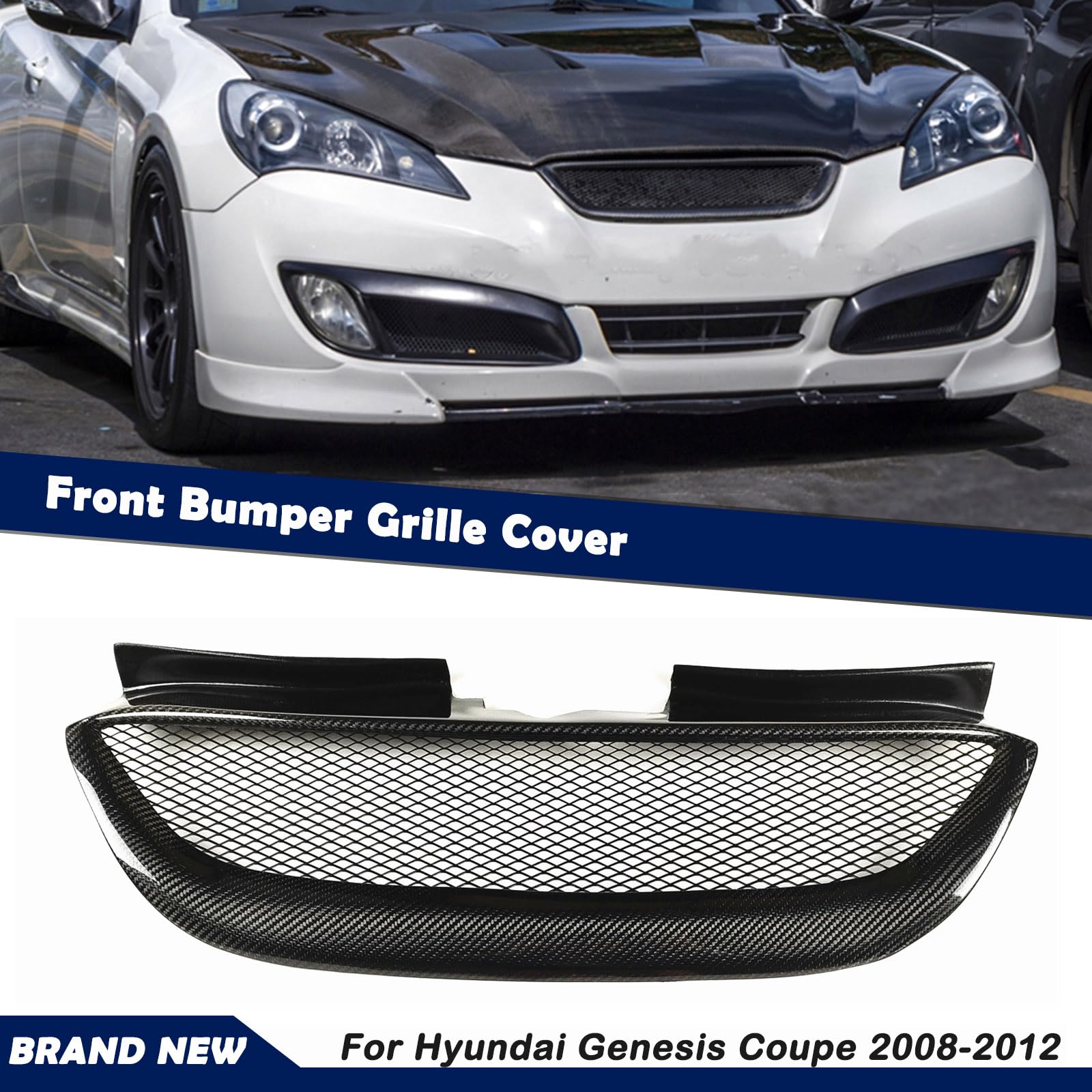 Carbon Fiber Front Bumper Mesh Grille for Hyundai Genesis Coupe 2008-2012 - Durable & Stylish Upgrade for Enhanced Airflow & Sporty Look - Perfect for Car Enthusiasts & Performance Modifications