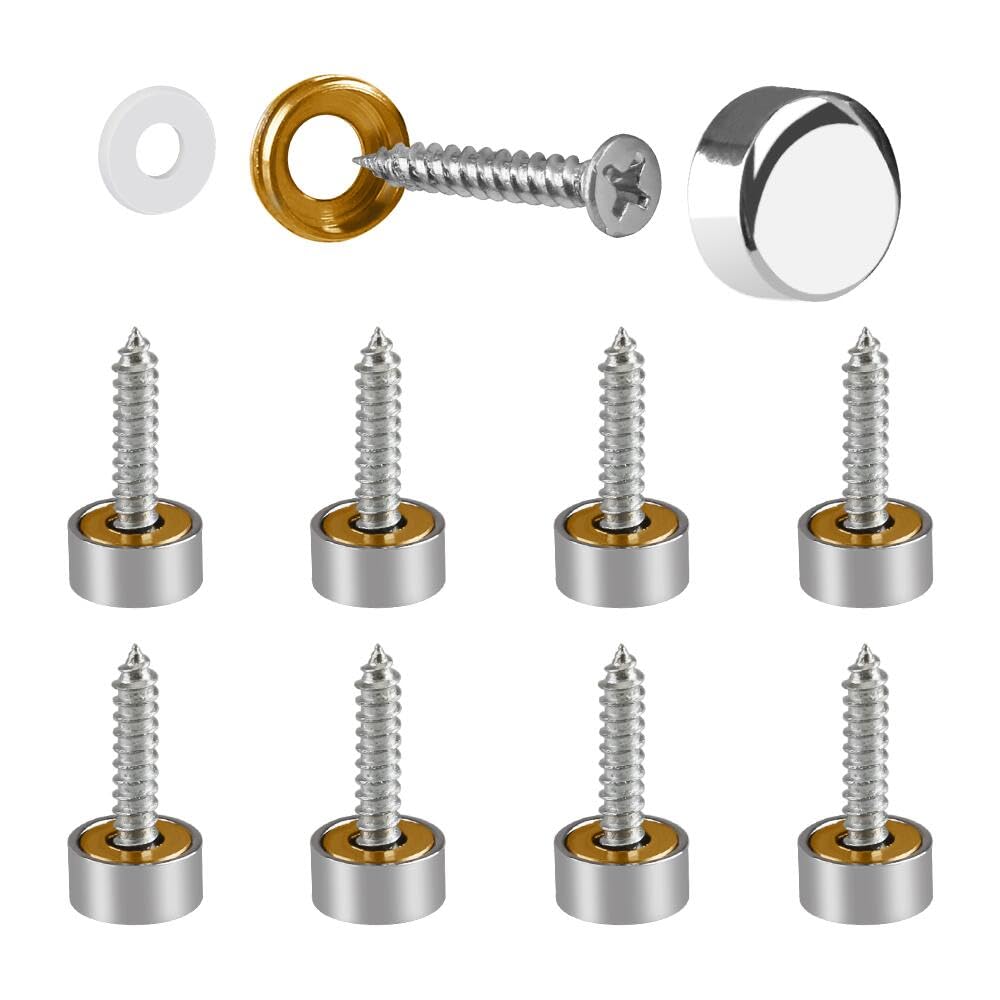 Decorative Solid Brass Mirror Screws with Silver Caps - 14MM (8 Pack) - Perfect for Framed Mirrors, Bathroom Fixtures & Home Decor Fastening