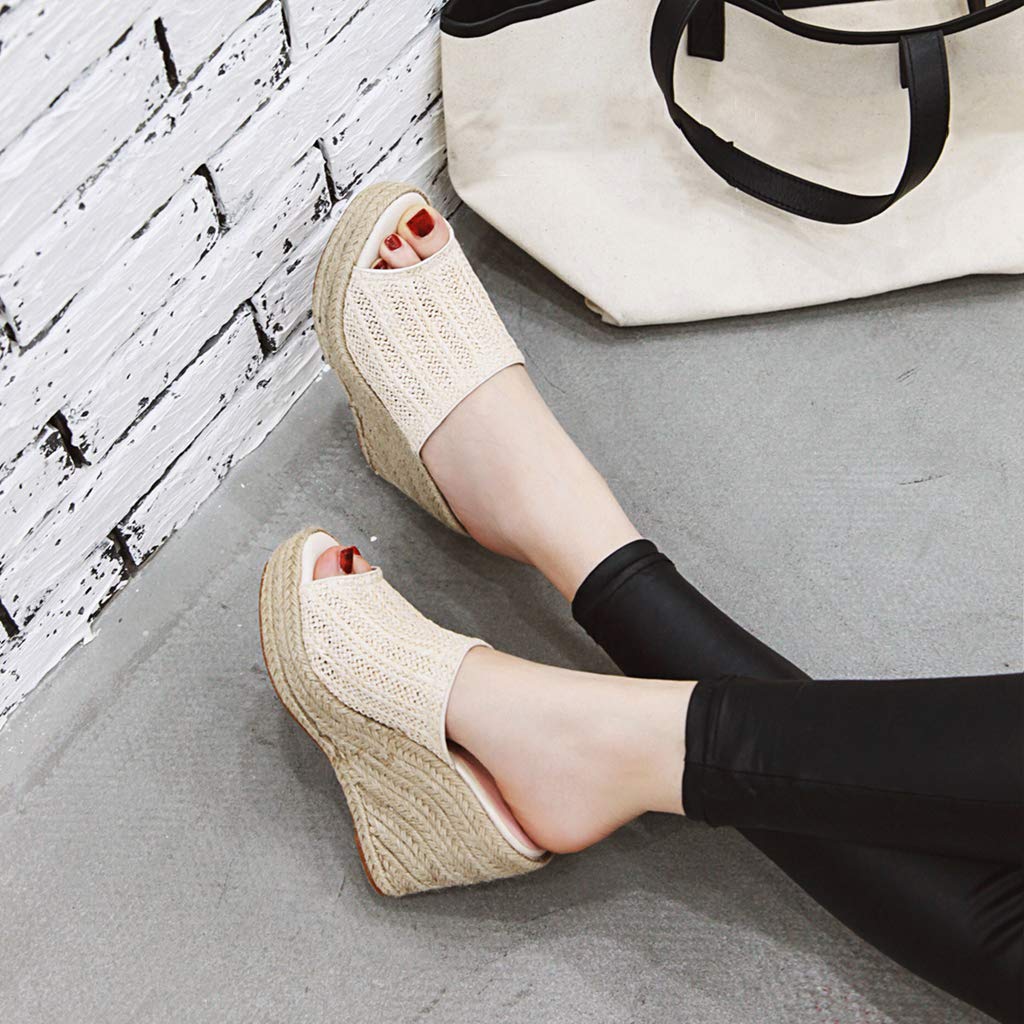 Women's Chunky High Heel Espadrille Wedge Sandals - Peep Toe Slip On Summer Platform Shoes for Beach, Vacation & Casual Outings