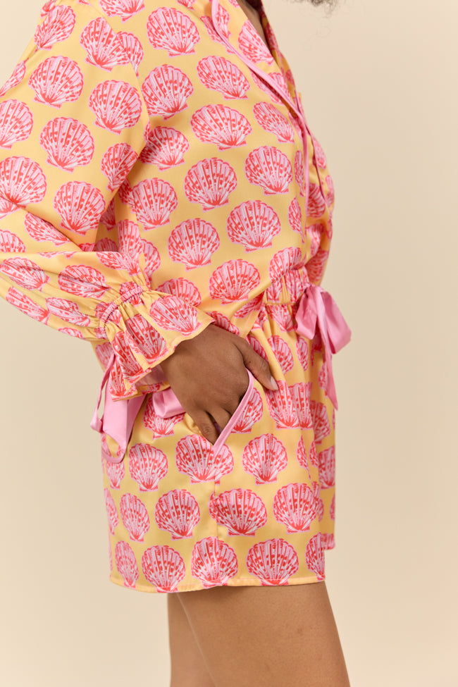 Seashell Serenity Satin Pajama Shorts for Women - Soft & Comfortable Sleepwear - Perfect for Summer Nights, Lounging & Vacation