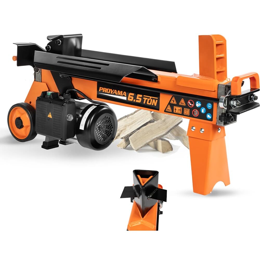 6.5 Ton Electric Log Splitter - PROYAMA Hydraulic Wood Splitter with 15Amp Motor | Horizontal Firewood Splitting Machine for Home Heating, Camping & Backyard Use