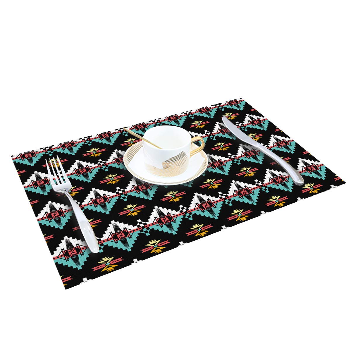 Premium Native American Table Mats Set of 6 - Non-Slip Linen Placemats with Aztec Geometric Patterns for Dining Table, Washable & Easy to Clean - Perfect for Thanksgiving, Christmas Dinner, and Ethnic Home Decor