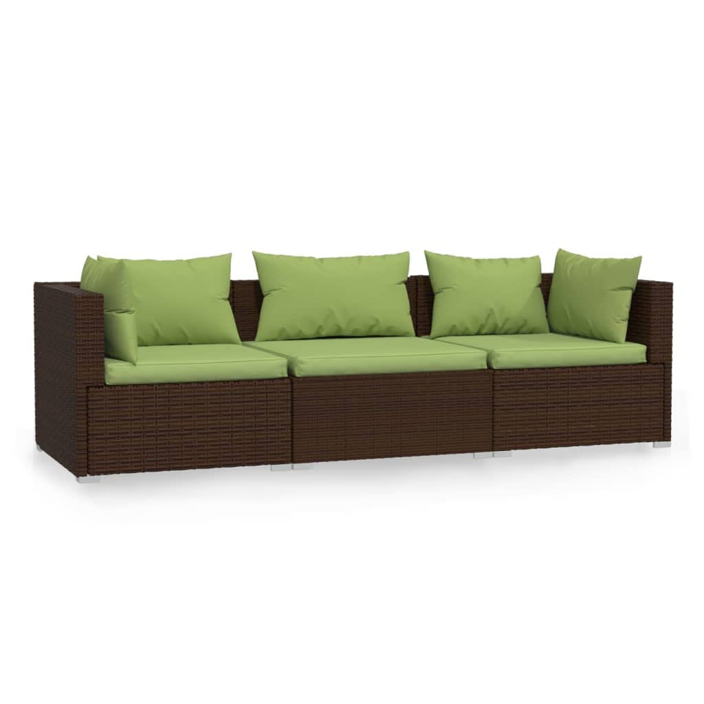 vidaXL 3-Seater Patio Sofa Set - Brown Poly Rattan Outdoor Sectional Couch with Cushions & Pillows for Garden, Backyard, Balcony or Lawn | Perfect for Relaxing, Entertaining Guests & Outdoor Lounging