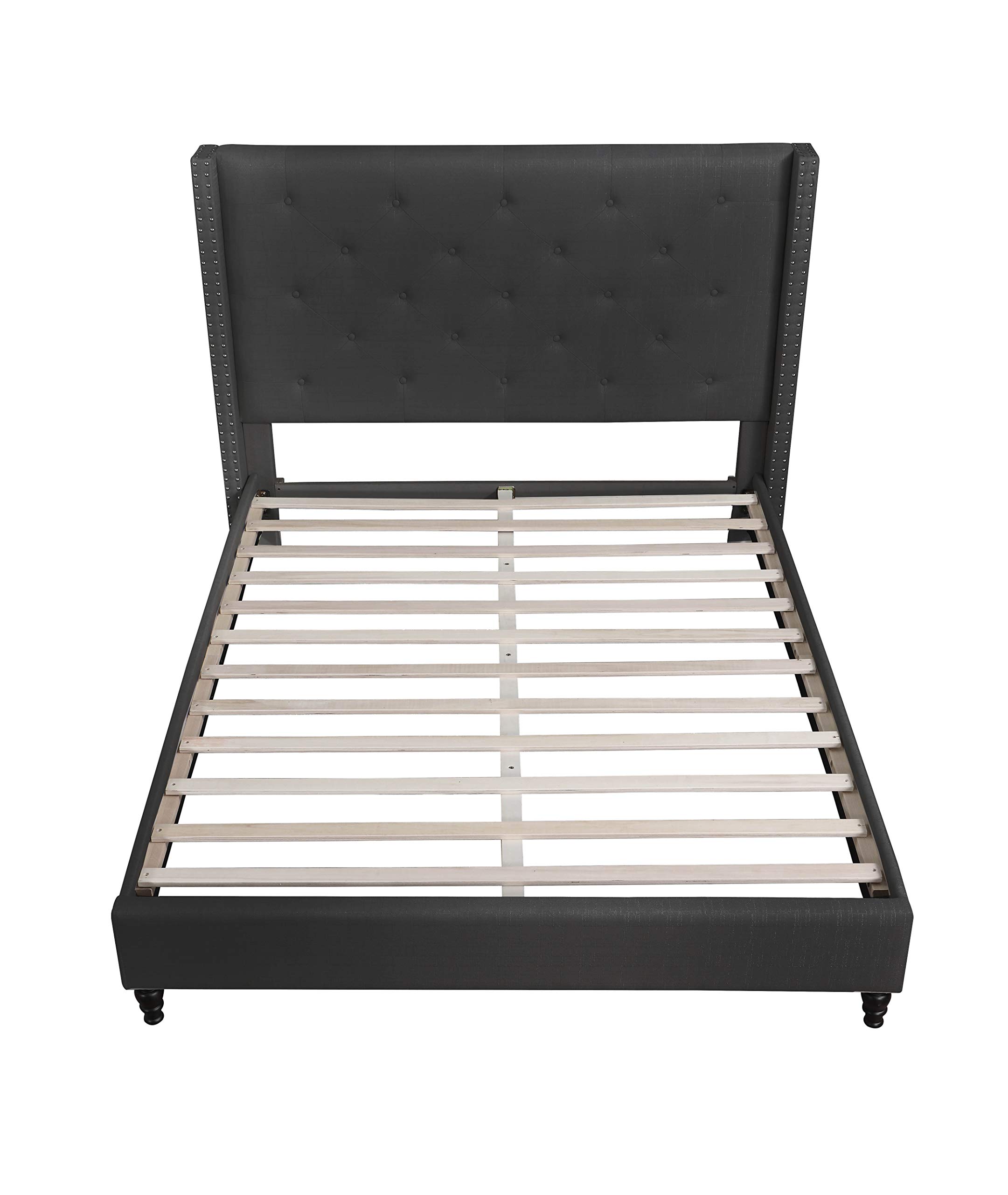 Best Master Furniture Vero Tufted Wingback Platform Bed Frame - Queen Size, Black Upholstered Bed with Wooden Slats - Perfect for Modern Bedrooms, Guest Rooms & Master Suites
