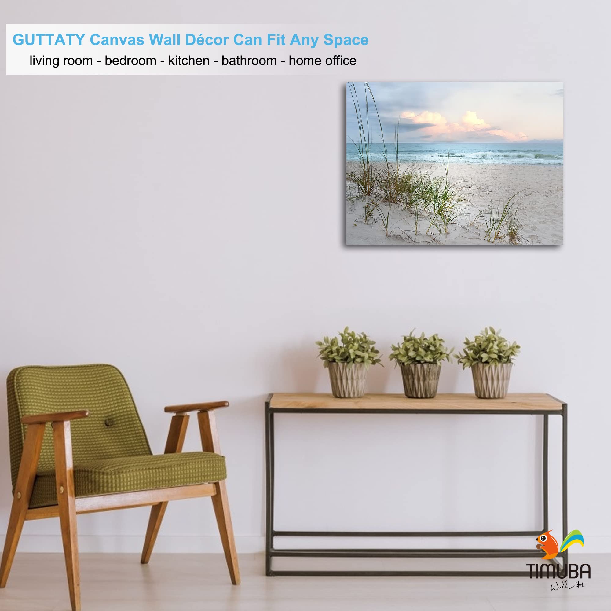 TIMUBA Beach Canvas Wall Art - 18x24 Inch Coastal Landscape Painting for Living Room & Bathroom Decor | Ocean Themed Wall Decor for Home, Office | Perfect for Beach House, Seaside Theme Interior Design