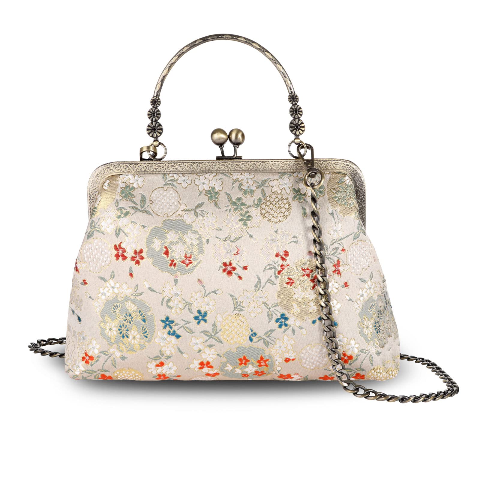 Vintage Floral Kiss Lock Handbag for Women - Perfect for Vacation & Travel