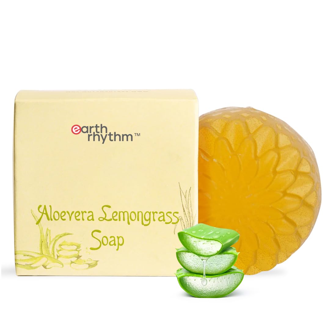 Earth Rhythm Aloe Vera & Lemongrass Body Soap Bar - 100g | Sulfate & Paraben Free | Exfoliates Dead Skin, Moisturizes & Boosts Elasticity | For All Skin Types - Men & Women | Perfect for Daily Shower & Spa Relaxation