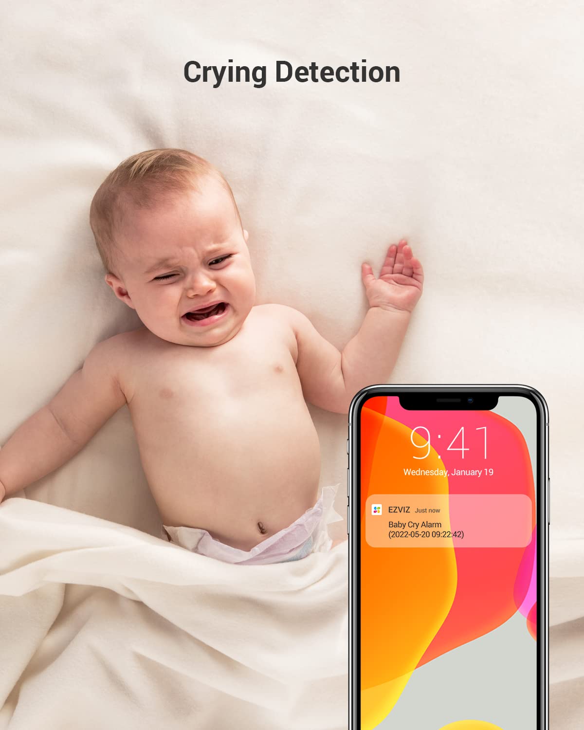 EZVIZ BM1 Bear Wireless Baby Monitor with Crying Detection & Auto-Play Soothing Music - Indoor Security Camera with Two-Way Audio, Baby Activity Tracking & Data Privacy Protection - Perfect for Nursery, Bedroom & Home Security Monitoring