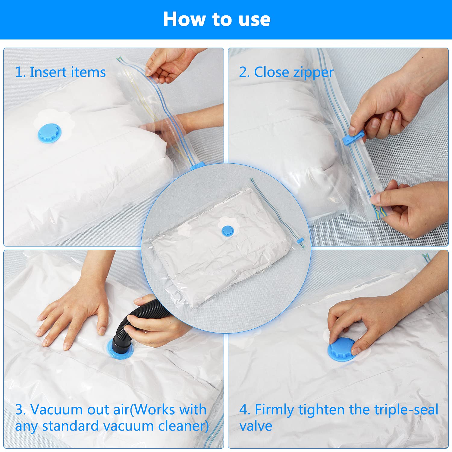8 Pack Vacuum Storage Bags - Space Saver Bags (2 Jumbo/3 Large/3 Small) for Clothes, Comforters, Blankets & Bedding | Save 80% Storage Space | Perfect for Travel, Seasonal Storage & Home Organization