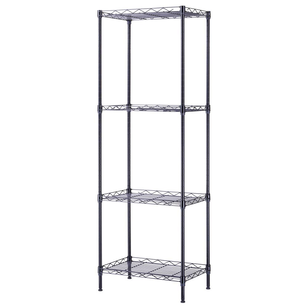 4-Tier Adjustable Metal Storage Rack - Heavy Duty Wire Shelving Unit for Pantry, Closet, Kitchen, Laundry & Bathroom Organization (Black, 4-Tier) - Perfect for Home, Office & Garage Storage Solutions