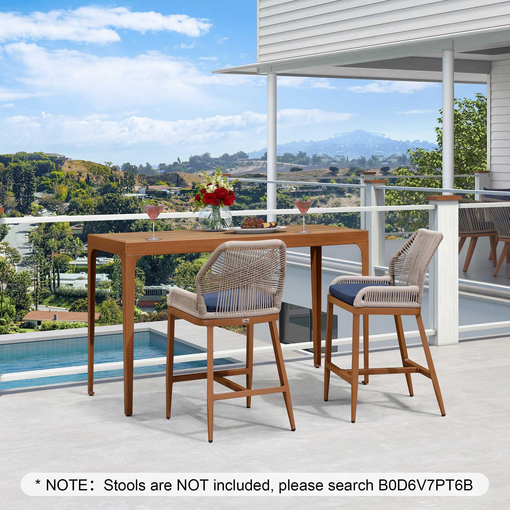 PURPLE LEAF 36 Inch Bar Height Table - Rectangular Patio Dining Table for Outdoor Kitchen, Breakfast Nook, Bistro & Pub - Perfect for Garden, Balcony & Deck - Deep Teak Finish - Ideal for Entertaining & Al Fresco Dining