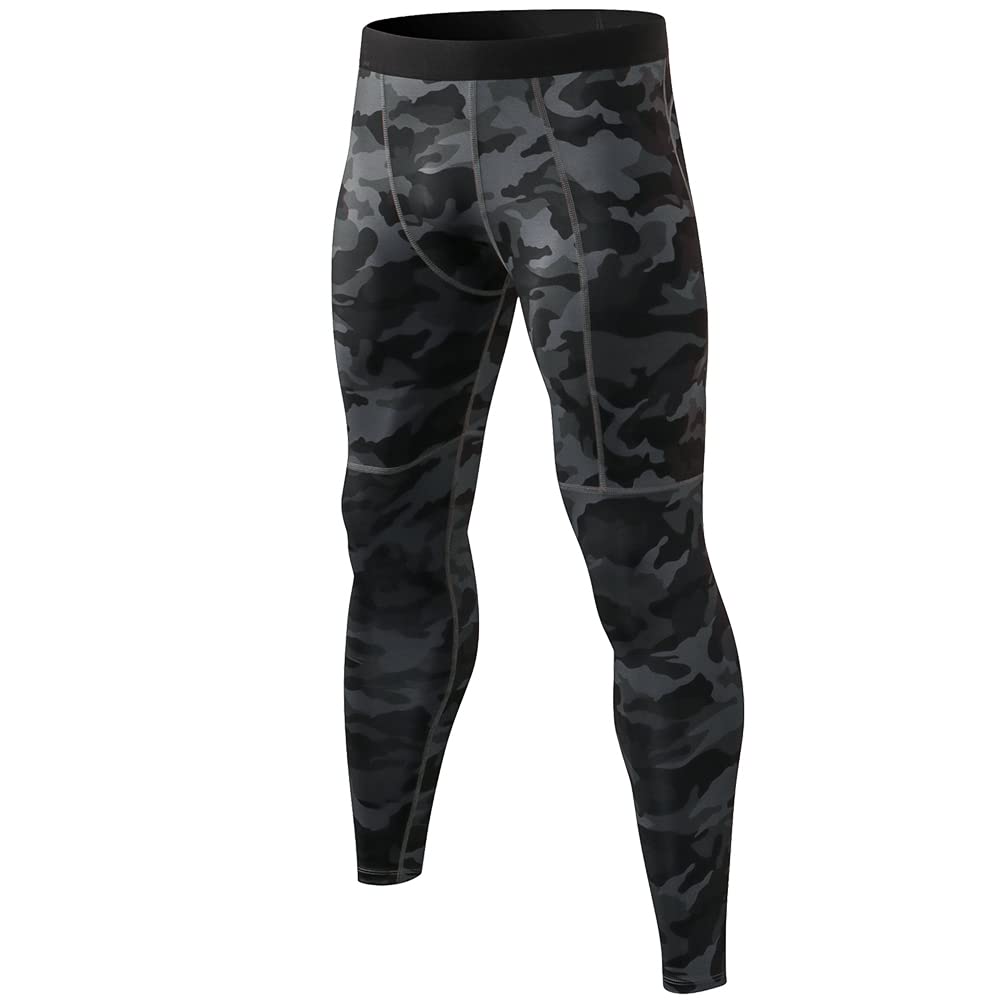 Yuerlian Men's Cool Dry Running Tights with Pockets - Baselayer Leggings for Workout, Jogging, and Gym