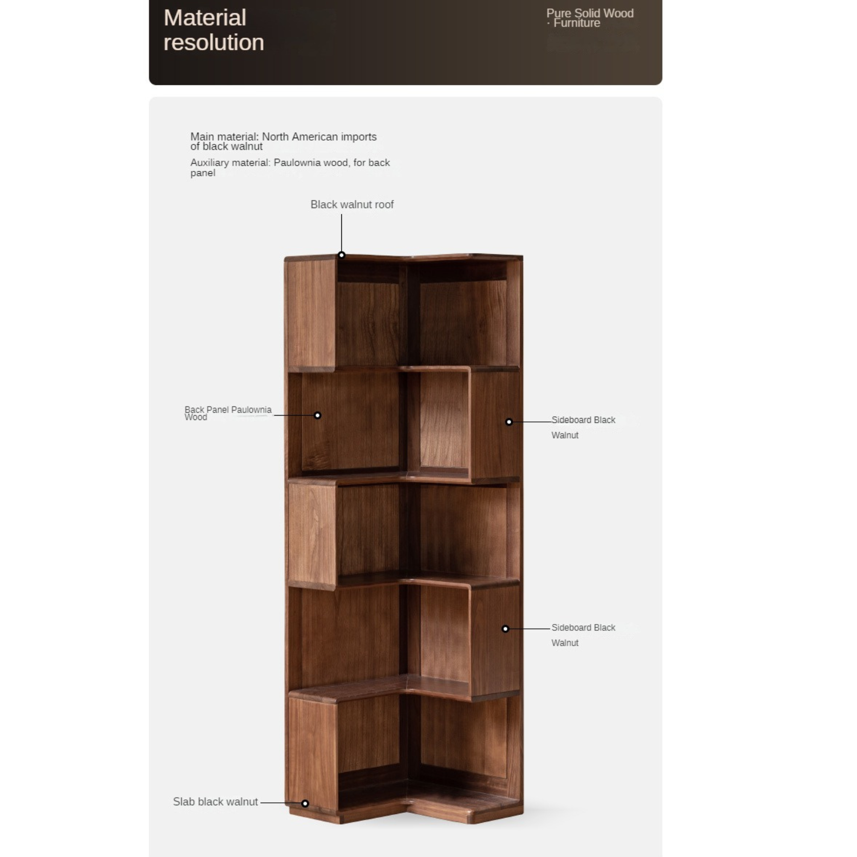 Solid Black Walnut Wood Corner Bookcase Shelf - Stylish Storage for Books, Decor & Small Spaces | Perfect for Living Room, Office & Bedroom Organization