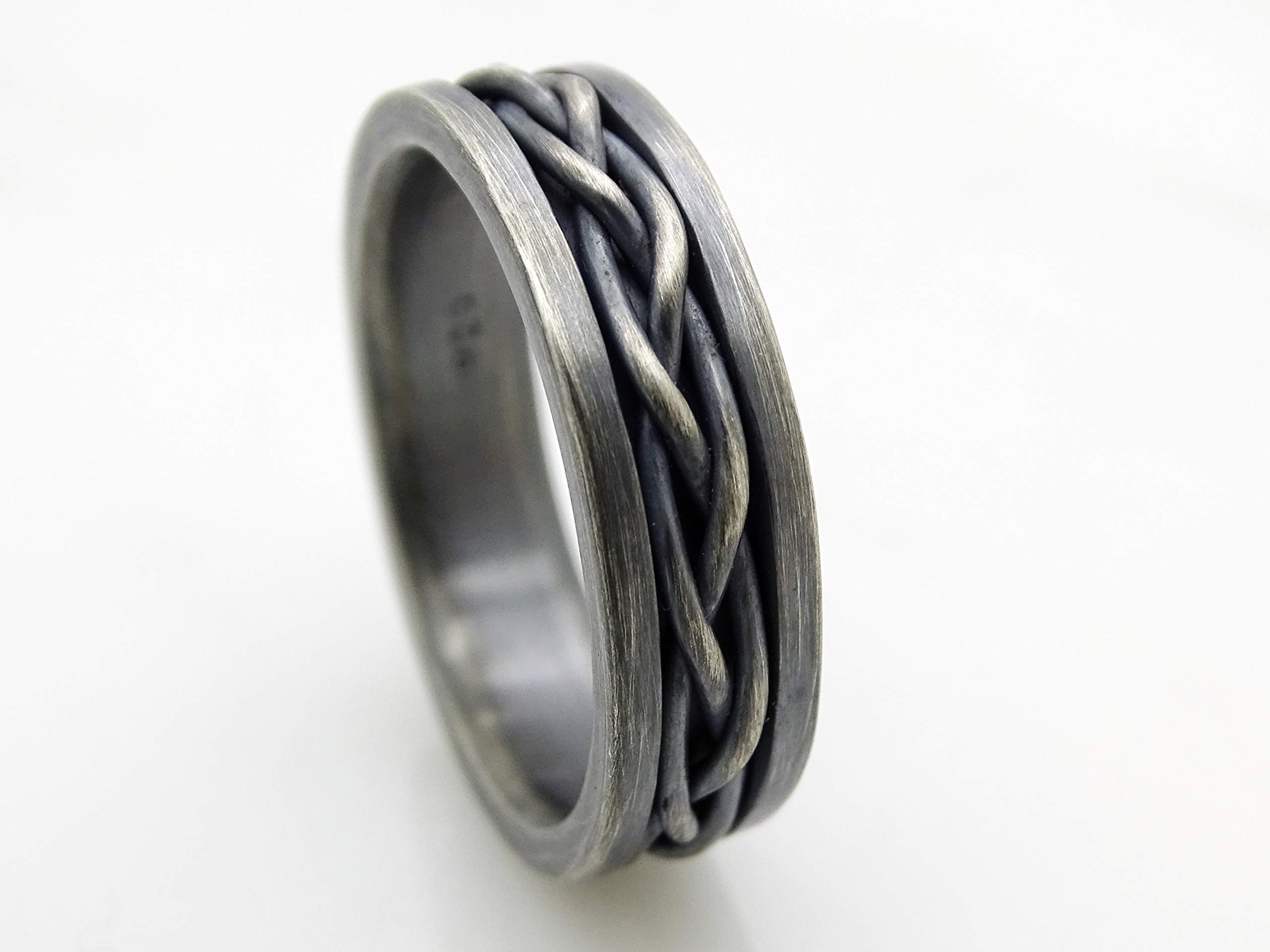 Braided Viking Ring Black Silver - Men's Wedding Band, Celtic Eternity Woven Ring, Unique Silver Gift for Him, Perfect for Weddings, Anniversaries, and Special Occasions
