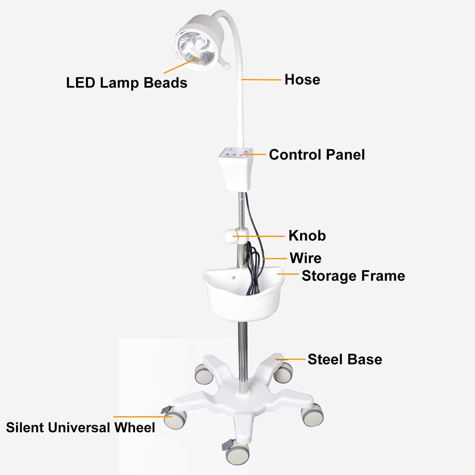 LED Surgical Examination Light - 360° Rotating Gooseneck Medical Lamp for Dental, Gynecological & Oral Procedures with Sturdy Base & 5 Silent Wheels - Perfect for Hospitals, Clinics & Emergency Rooms