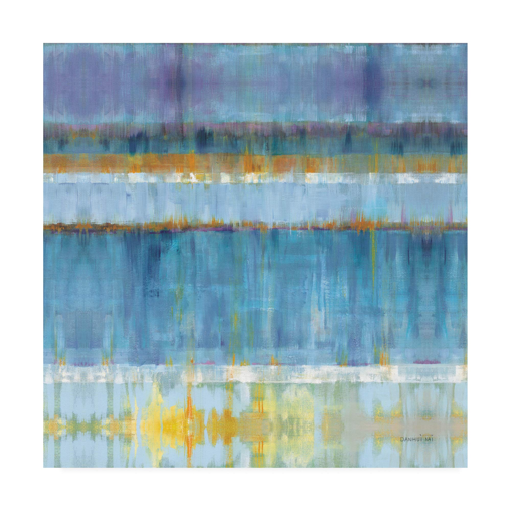 Danhui Nai Abstract Stripes Blue Painting - 18x18 Inch Modern Wall Art for Living Room, Bedroom & Office Decor