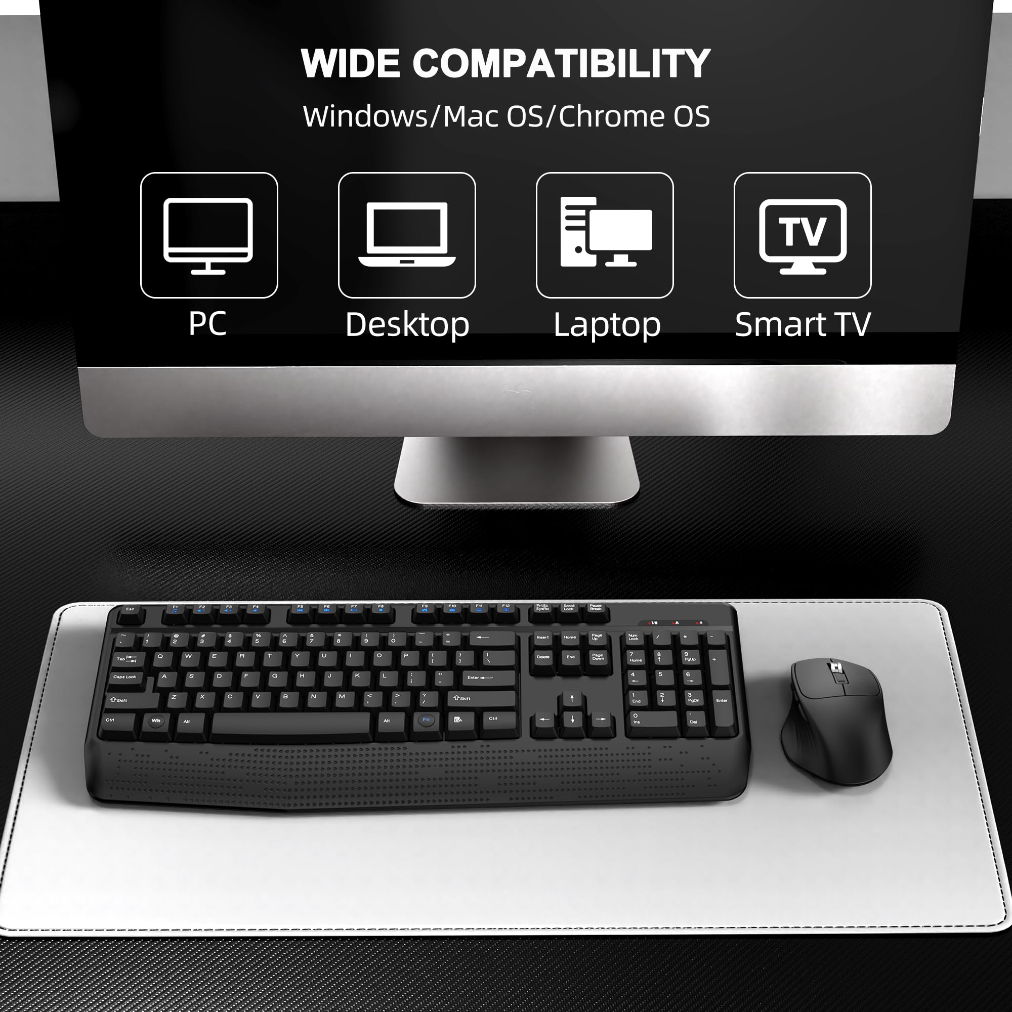 EDJO 2.4G Wireless Keyboard and Mouse Combo - Full-Sized Ergonomic Keyboard with Wrist Rest & Adjustable DPI Optical Mouse - Compatible with Windows/Mac PC Laptop - Perfect for Office Work, Gaming & Home Computing