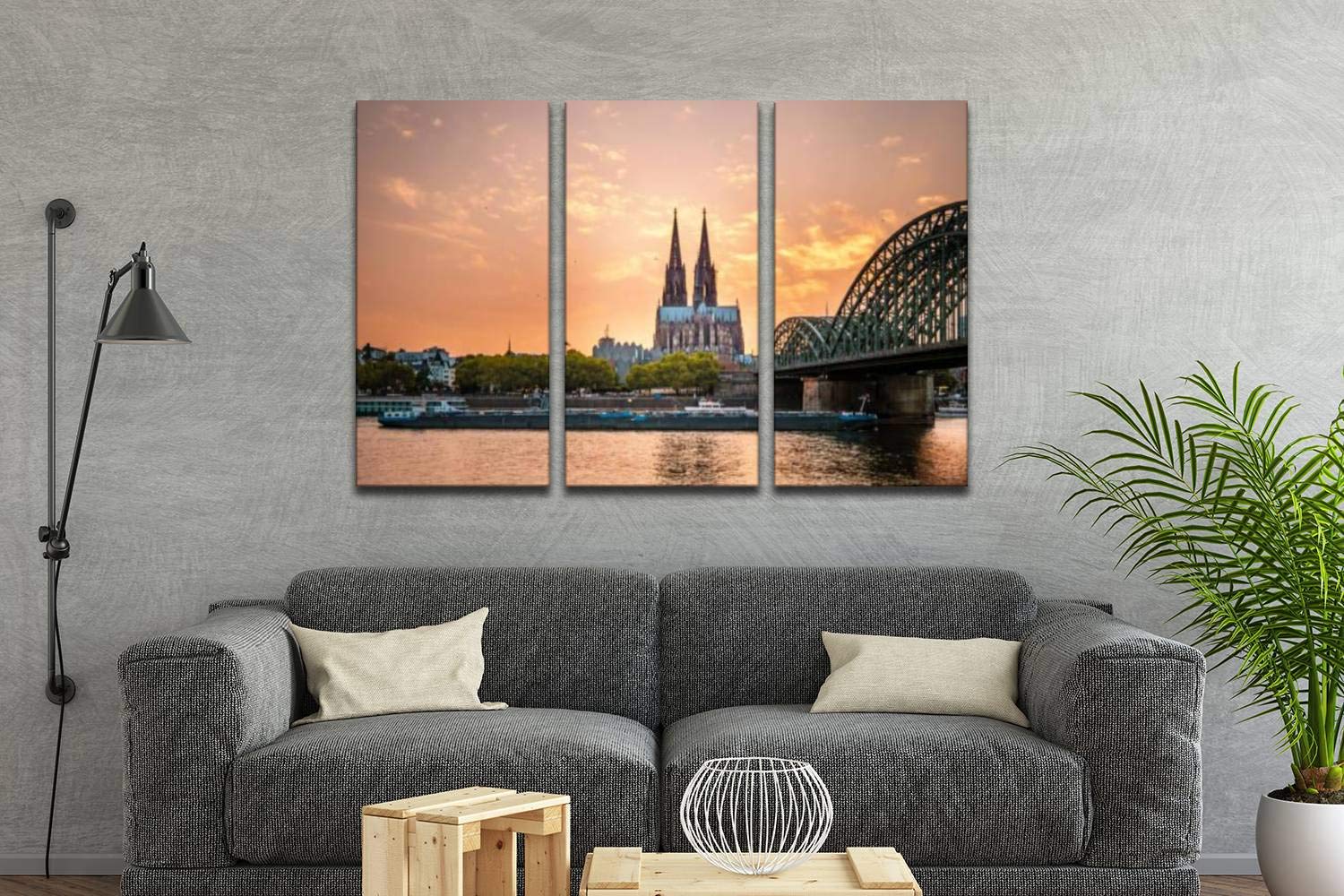 Blaverr 3 Panel Wall Art - Modern Canvas Prints of Cologne Germany City Skyline at Sunset with Iconic Bridge - Home Decor for Living Room & Bedroom - Ready to Hang - Perfect for Gifts & Interior Design