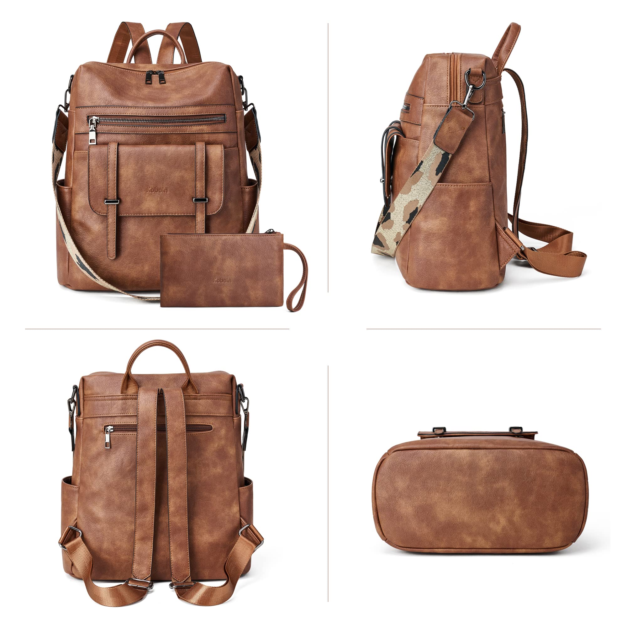 Women's Convertible Backpack Purse - Fashion Travel Daypack with Wristlet (Two-tone Brown) for Work & Travel