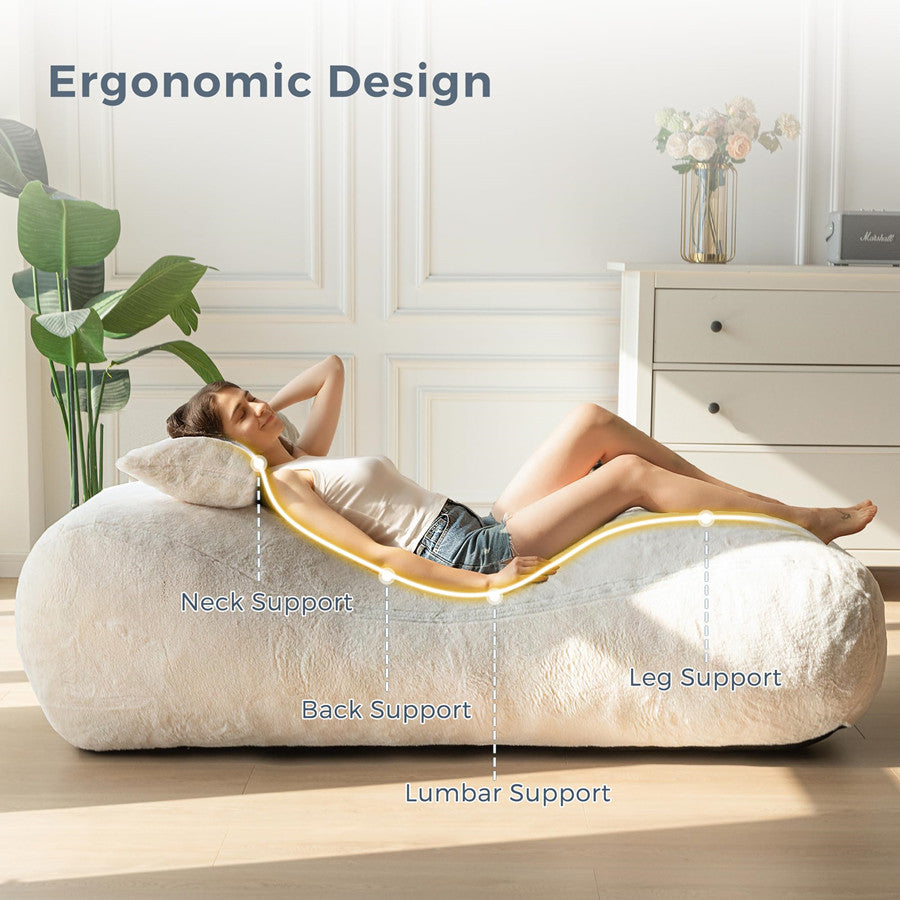 MAXYOYO Oversized Bean Bag Couch with Removable Pillow - Gaming Chair & Lounge Sofa for Adults - Soft Beige Fabric - Perfect for Game Rooms, Dorm Rooms & Living Room Relaxation