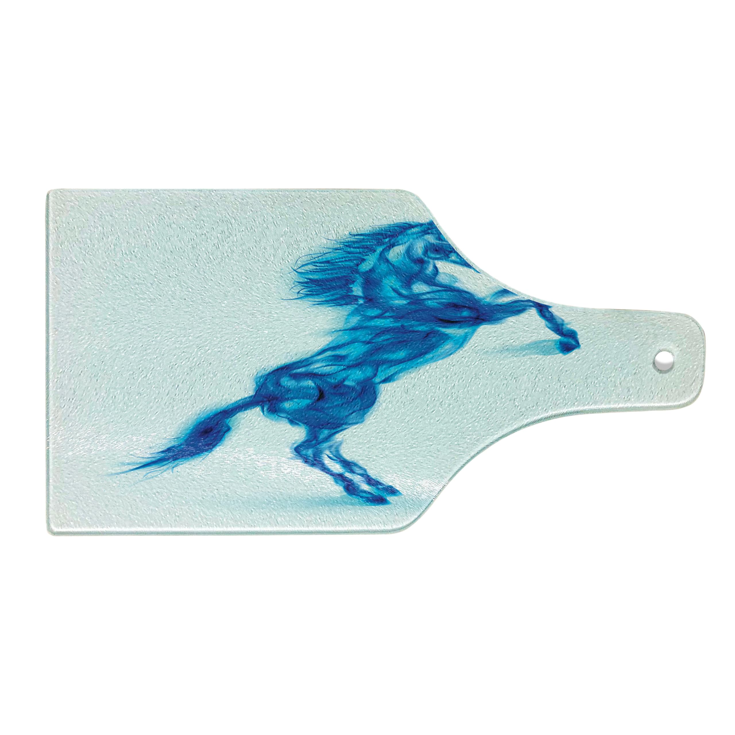 Ambesonne Horses Themed Tempered Glass Cutting Board - Gallop Animal Motif, Dark Blue & White Decorative Serving Board with Wine Bottle Shape - Perfect for Kitchen Use, Charcuterie Display, and Wine & Cheese Parties