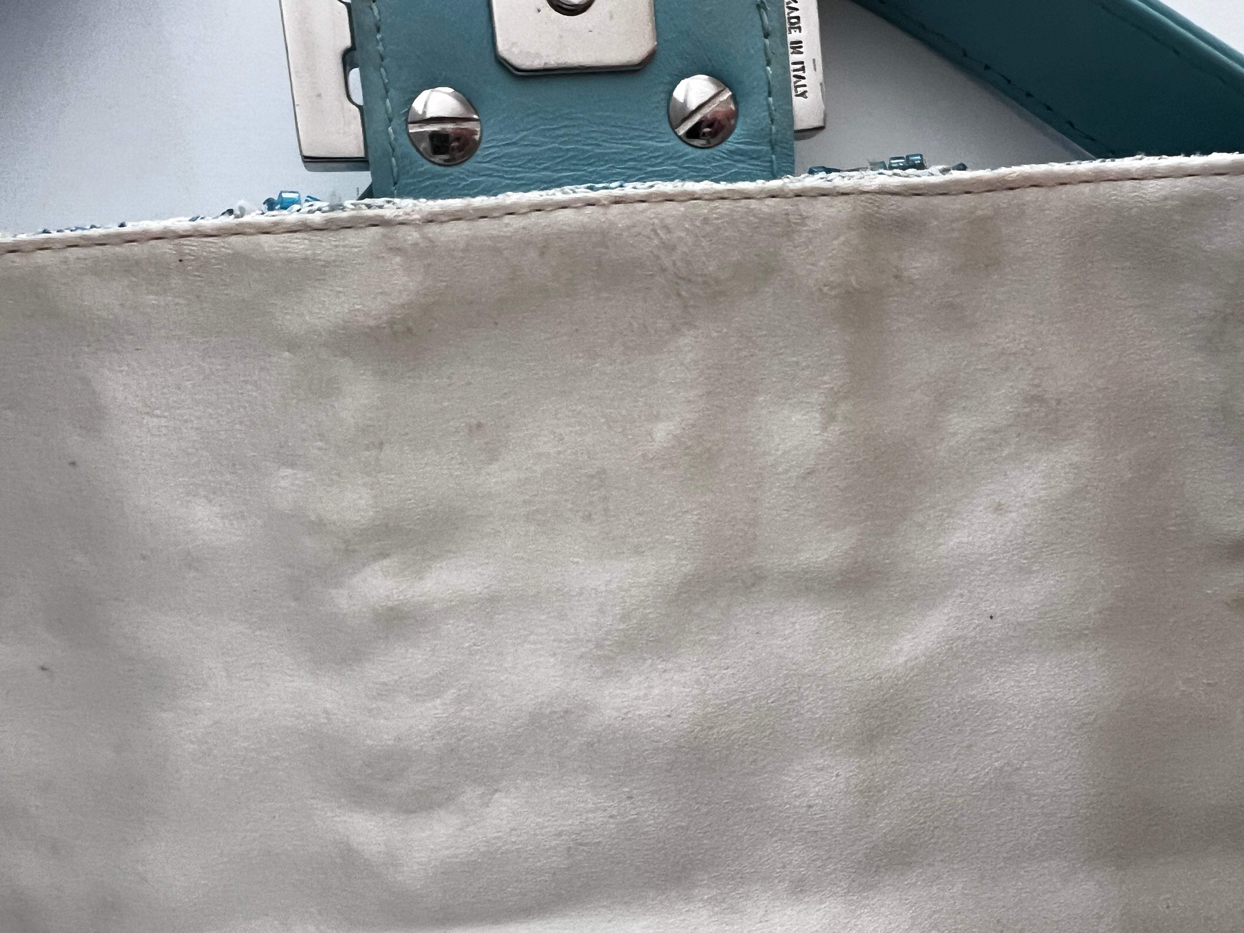 Fendi Light Blue Wave Pattern Beaded Baguette Bag - Luxury Designer Crossbody Purse for Women, Perfect for Parties, Weddings & Evening Events