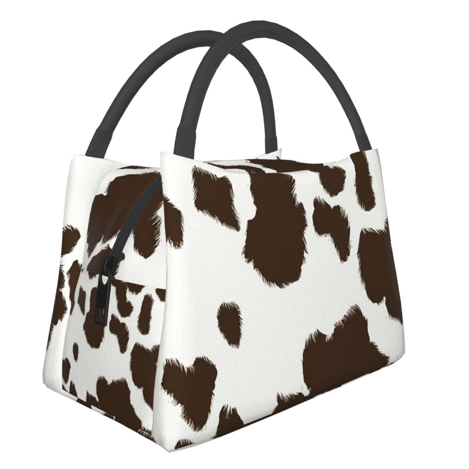 Stylish Brown Cow Print Insulated Lunch Bag for Women - Reusable Tote Lunch Box for Work, School & Picnics