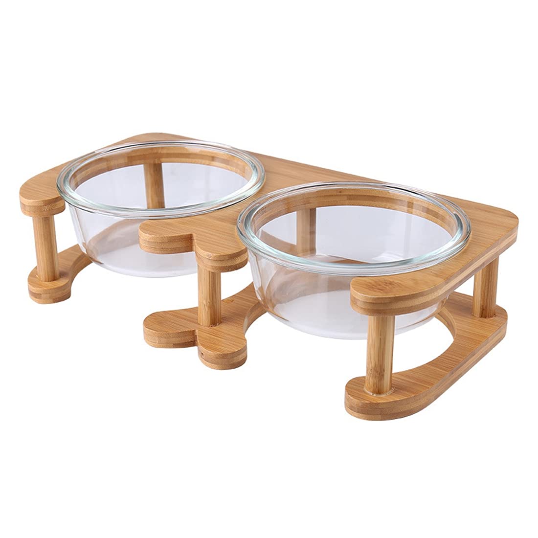 Elevated Cat Food Bowls & Dog Water Feeder - 600ml/21oz Bamboo Stand Pet Dishes for Cats & Small Dogs | Anti-Spill, Comfortable Feeding Height - Perfect for Home, Kitchen & Pet Feeding Stations