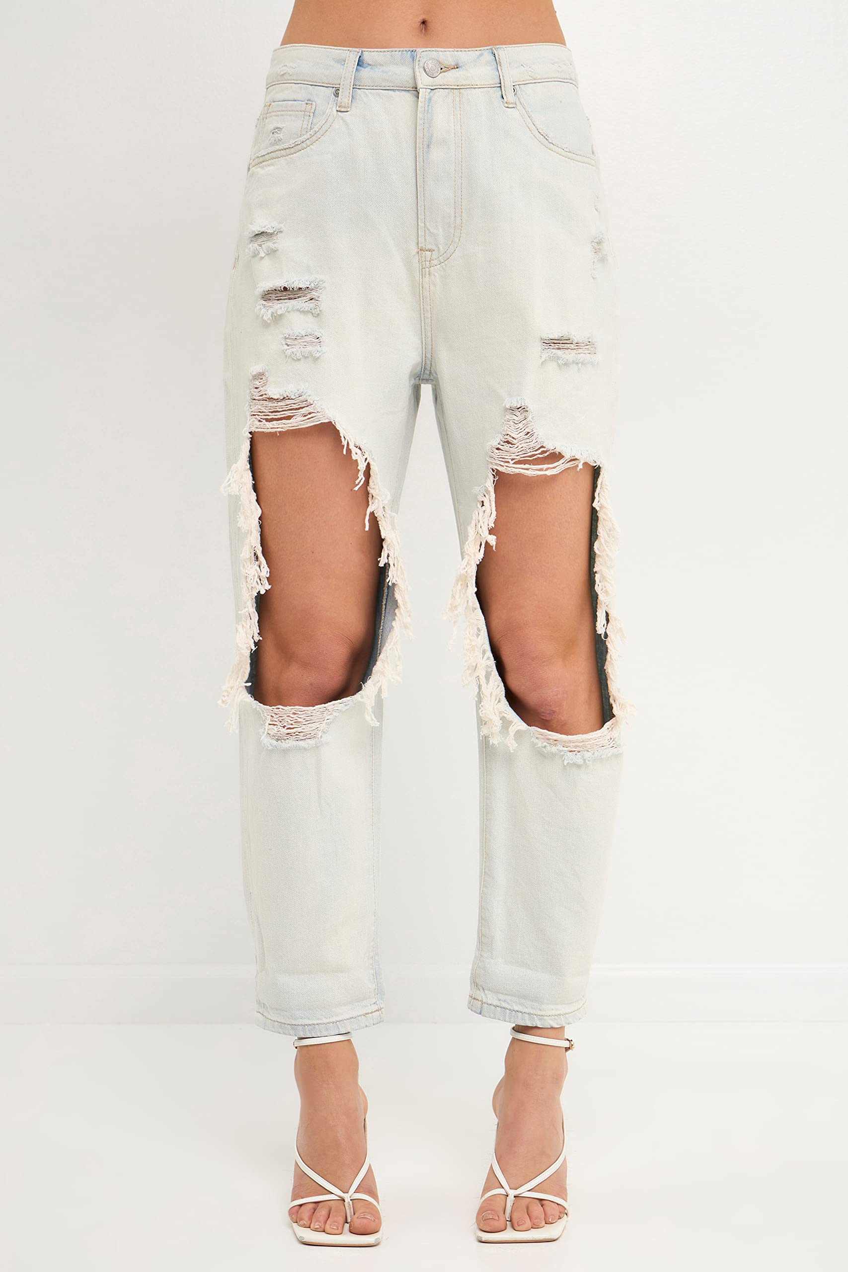 Women's Distressed Light Blue Denim Jeans - High Waist Ripped Skinny Jeans for Casual Outfits & Streetwear Fashion