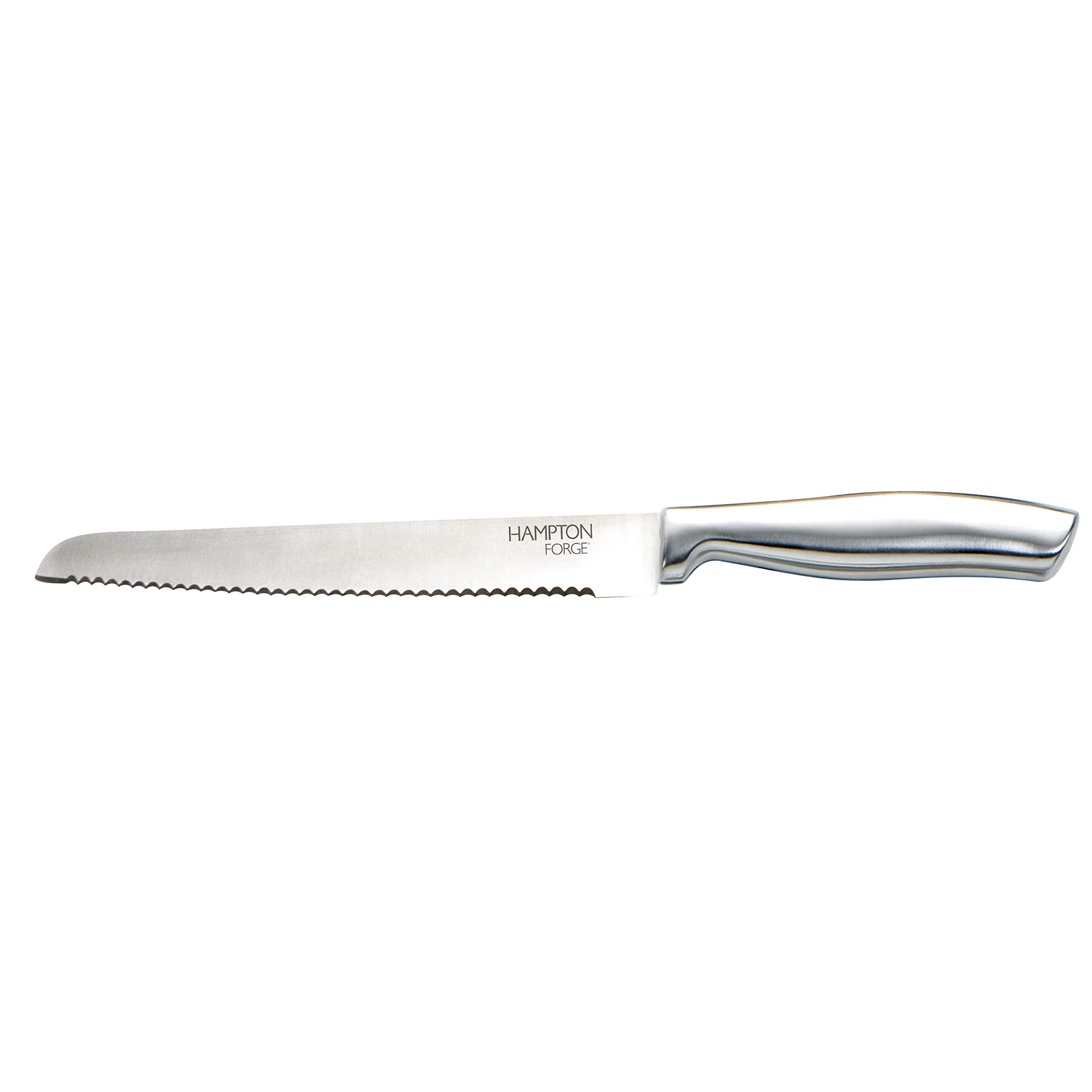 Hampton Forge 8 Inch Stainless Steel Bread Knife with Clear Blade Guard - Silver | Perfect for Slicing Bread, Bagels, and Cakes | Ideal for Home Kitchens and Bakeries