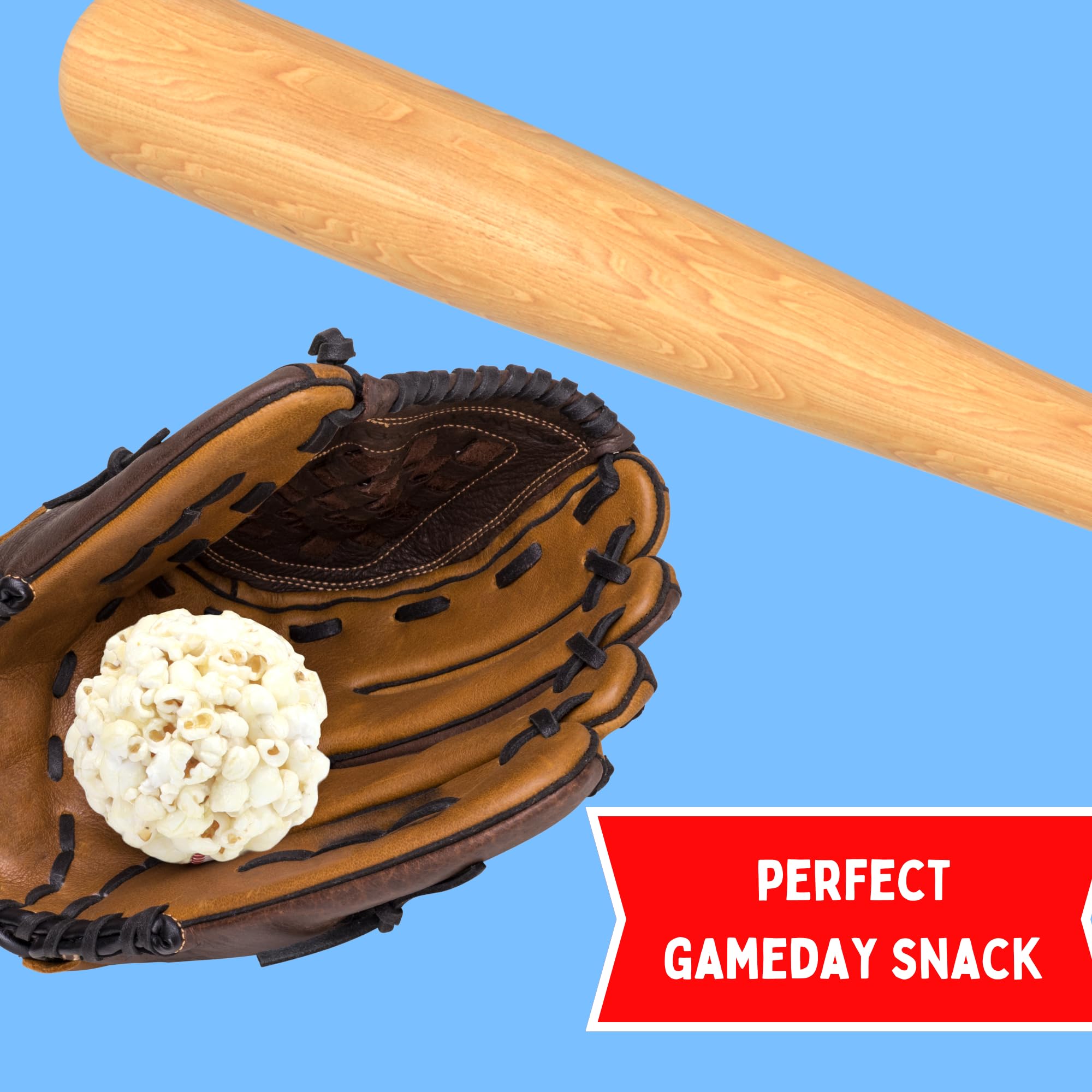 Kathy Kaye Baseball Themed Popcorn Balls - 8 Individually Wrapped Salty Snacks (8oz) - Perfect for Sports Parties, Game Day Snacks & Team Treats